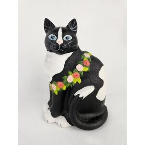 Vtg Mary Lake Thompson Black Cat Flowers Ceramic Silvestri Hawaiian Lei Gardener